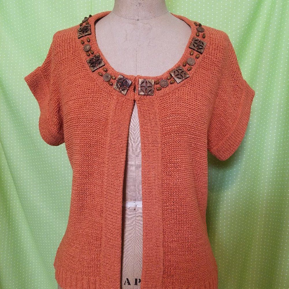Boho Sweater size Small C'est City  Orange with beaded neckline